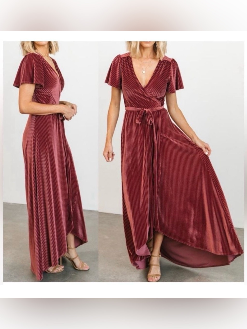 Baltic Born Andi Ribbed Velvet Wrap Dress Large Dark Rose